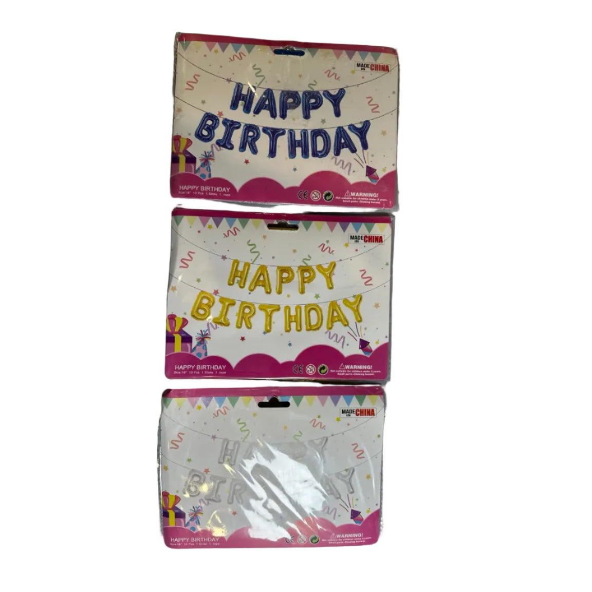 Happy Birthday foil letter balloon colors blue gold and silver