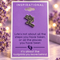 Inspirational footprints pin on purple message card with lavender backdrop