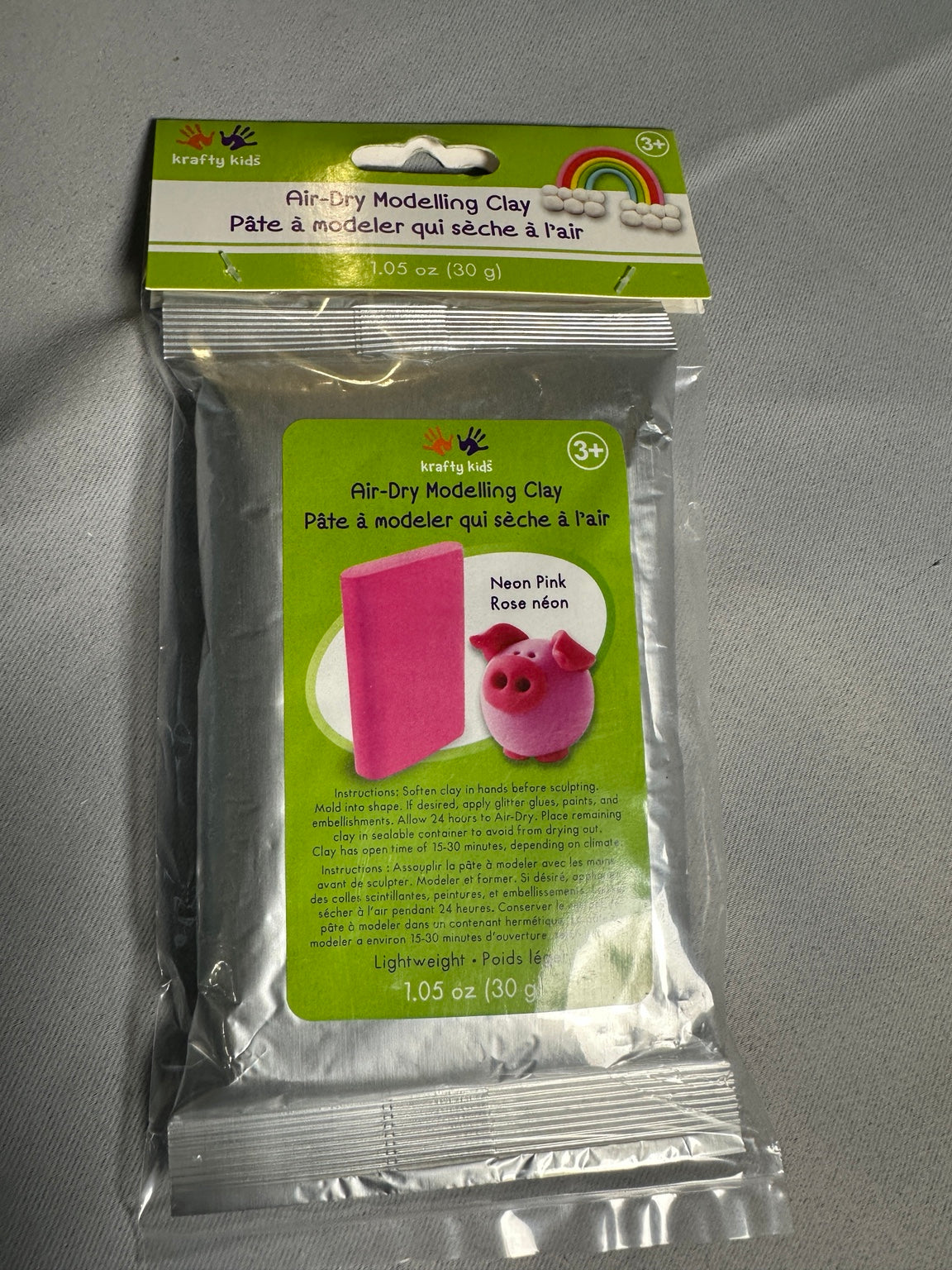 Krafty Kids Air-Dry Modelling Clay Neon Pink 30 g front