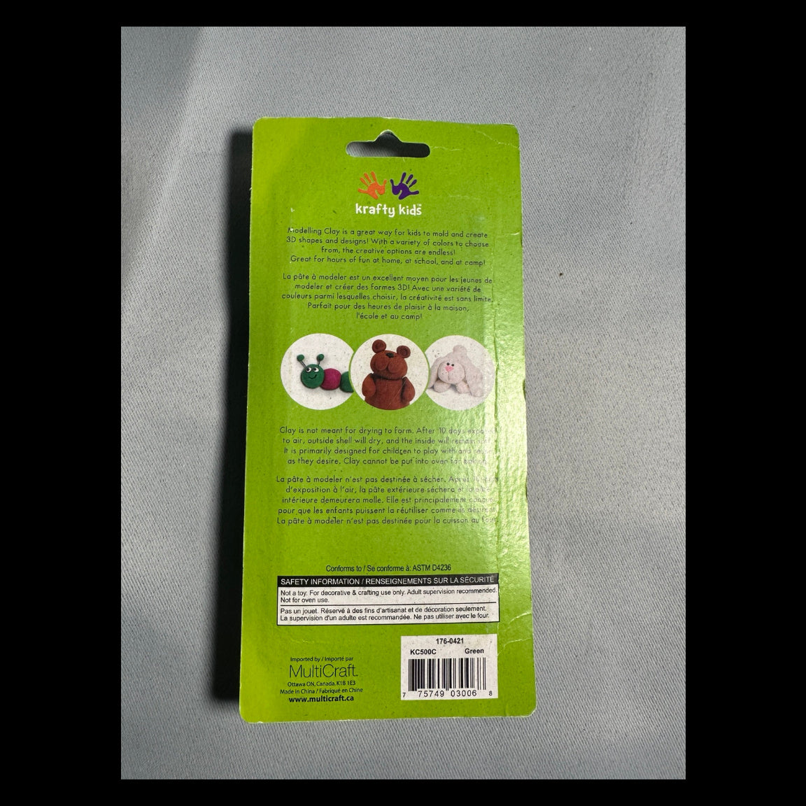 Krafty Kids Modelling Clay Green 190 g back with UPC