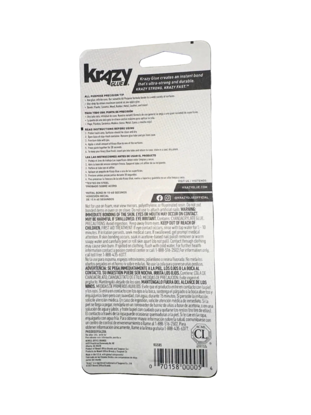 Krazy Glue all-purpose super glue 2 g back with barcode