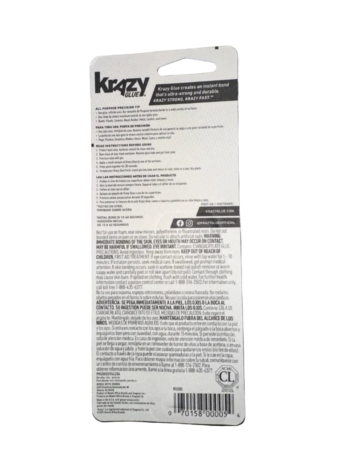 Krazy Glue all-purpose super glue 2 g back with barcode