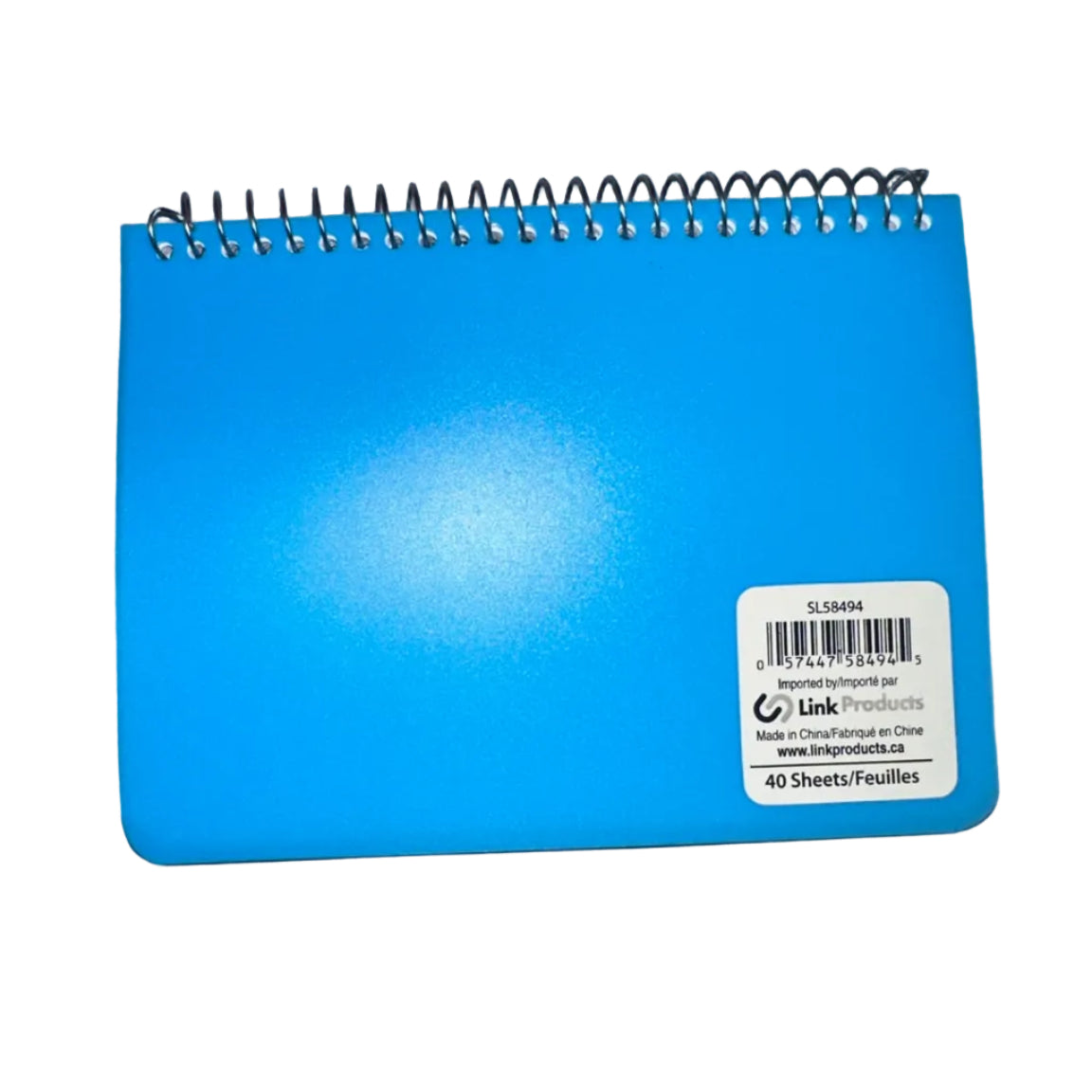 Blue NOTES spiral notebook back with barcode label