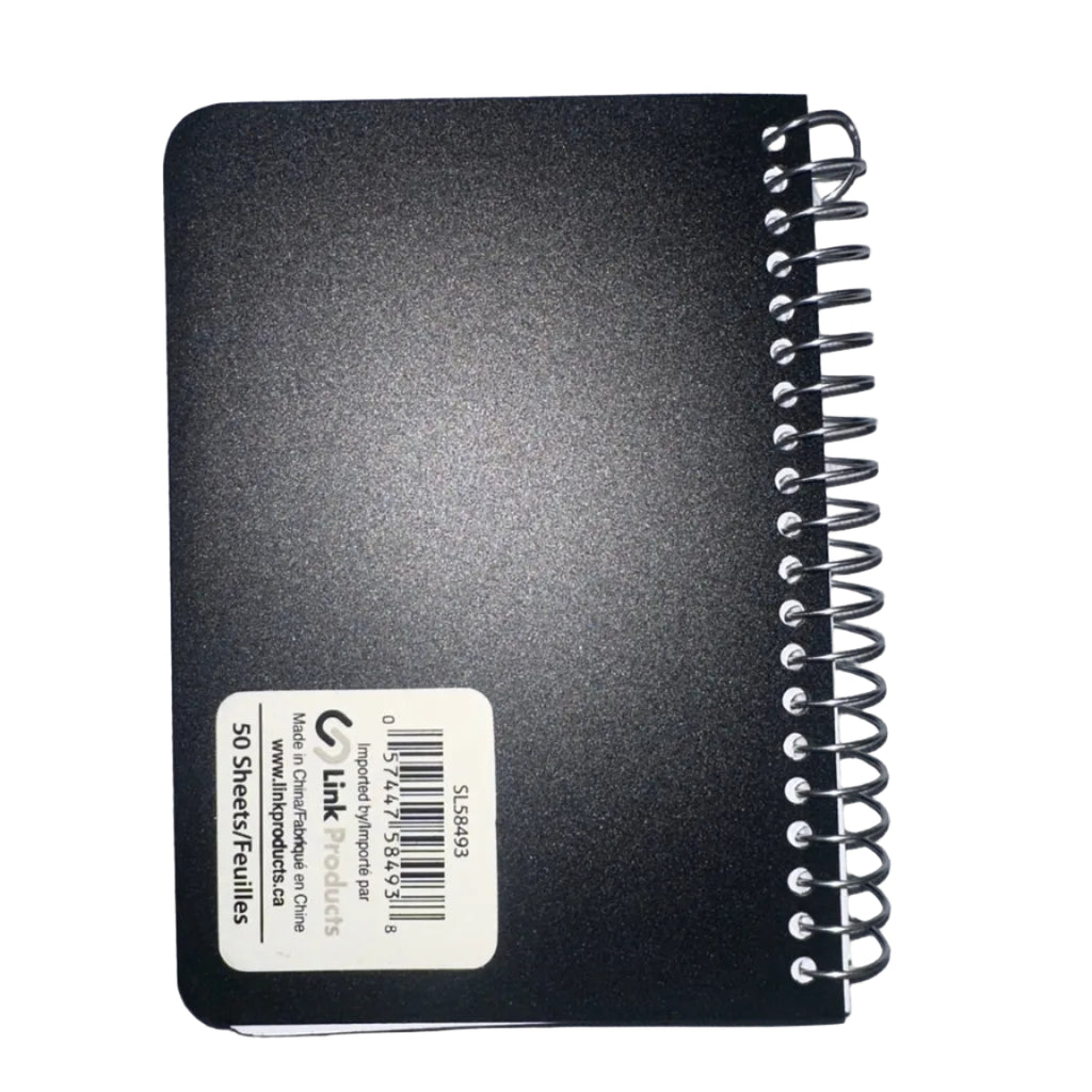 Black NOTES spiral notebook back barcode and 50 sheets
