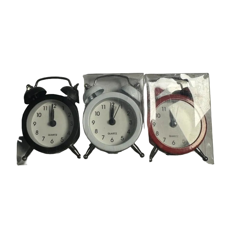 Mini Quartz Twin-Bell Table Clock – Black, Silver or Red