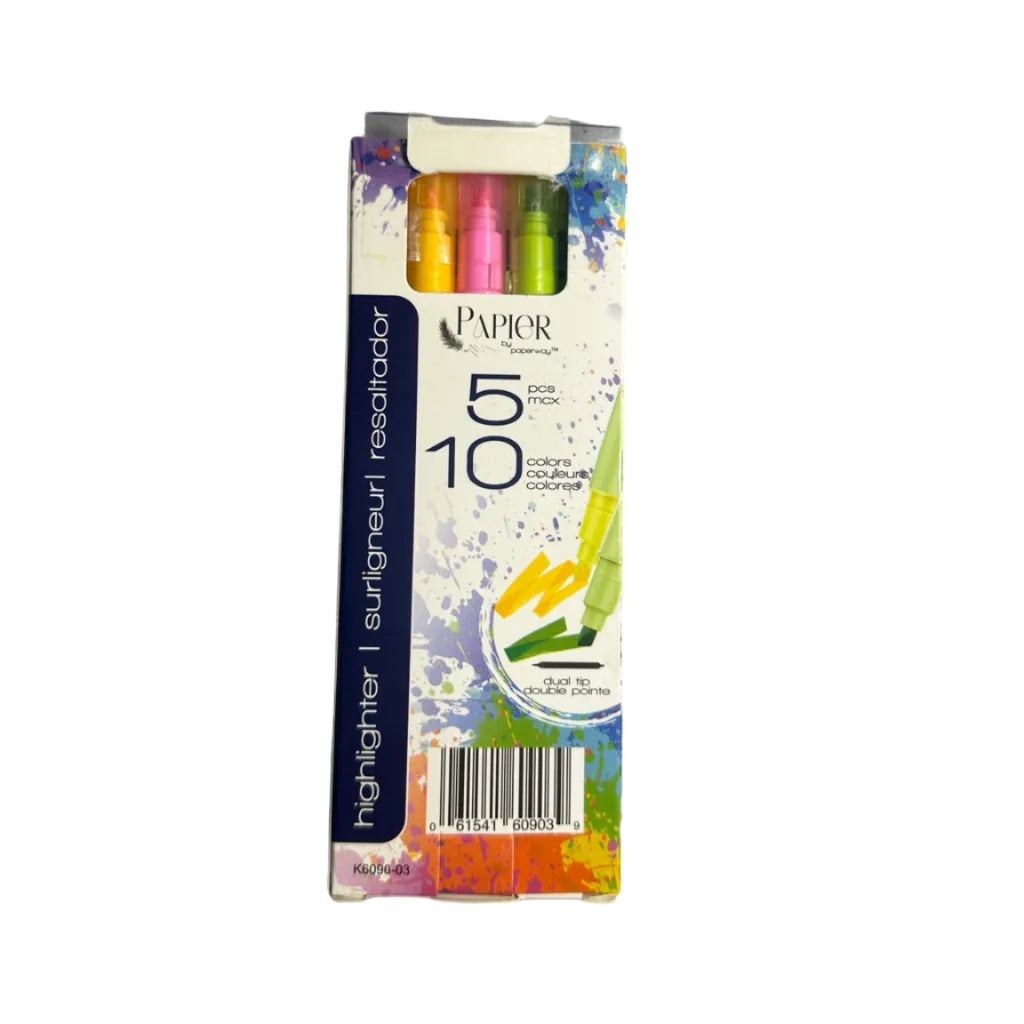 Papier dual-tip highlighters back packaging and barcode