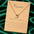 Gold-tone Pisces necklace on original printed zodiac card without plastic