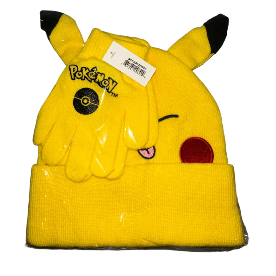 Pokémon Pikachu yellow beanie and gloves set