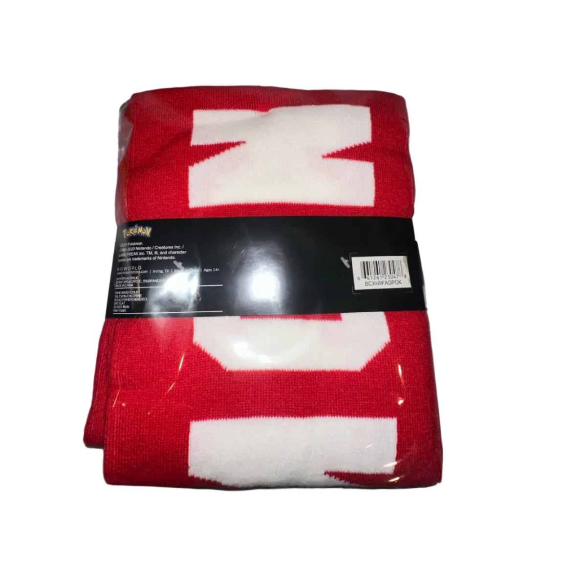 Pokémon Pikachu and Poké Ball beanie and scarf set back and barcode