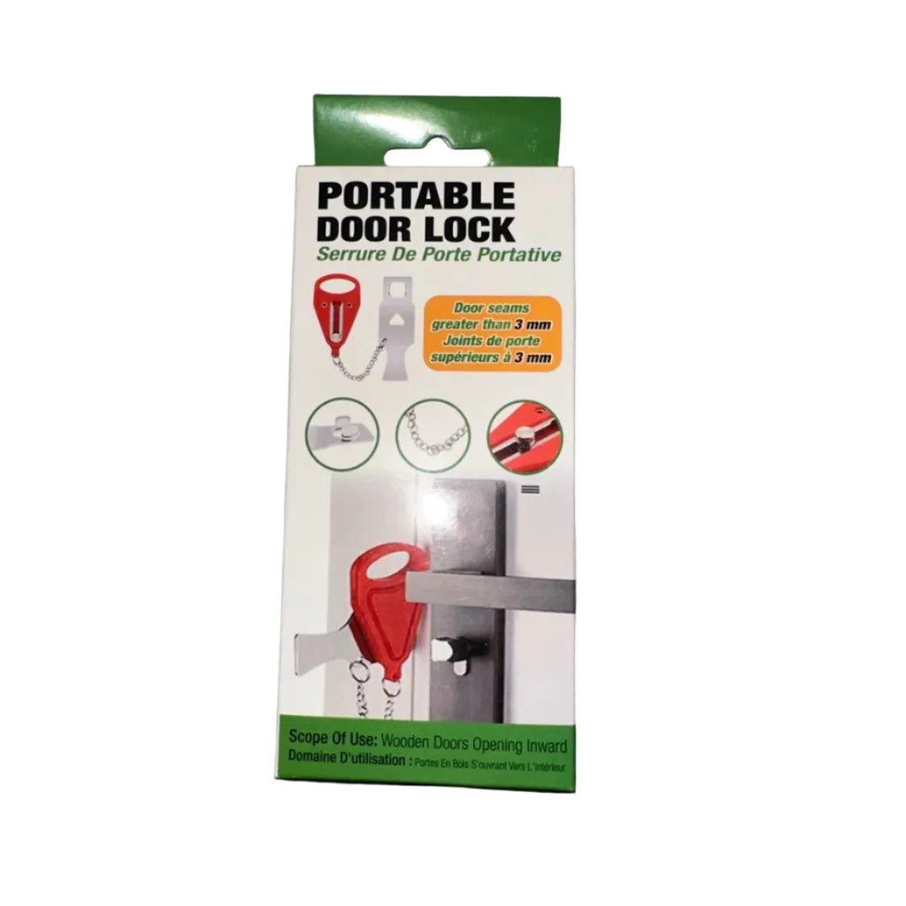Portable door lock front packaging