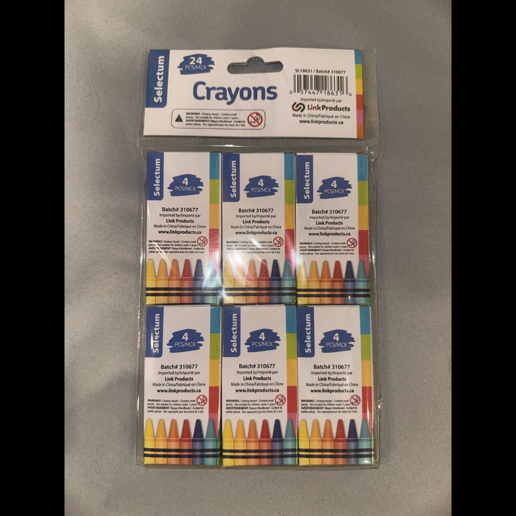 Selectum 24-piece non-toxic crayons back and barcode