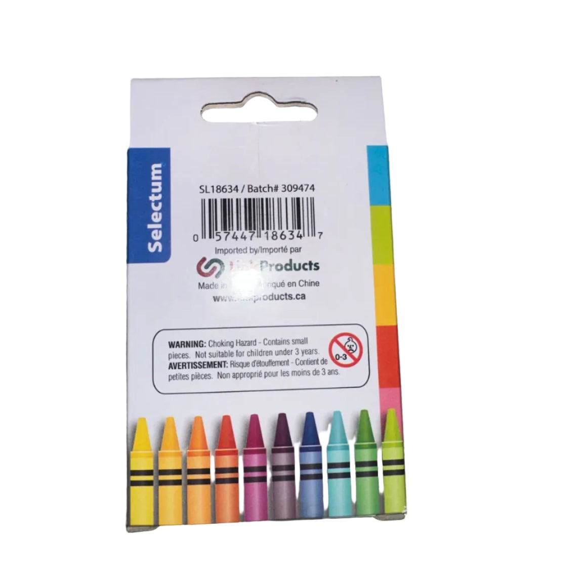 Selectum non-toxic crayons 16 pack back with barcode