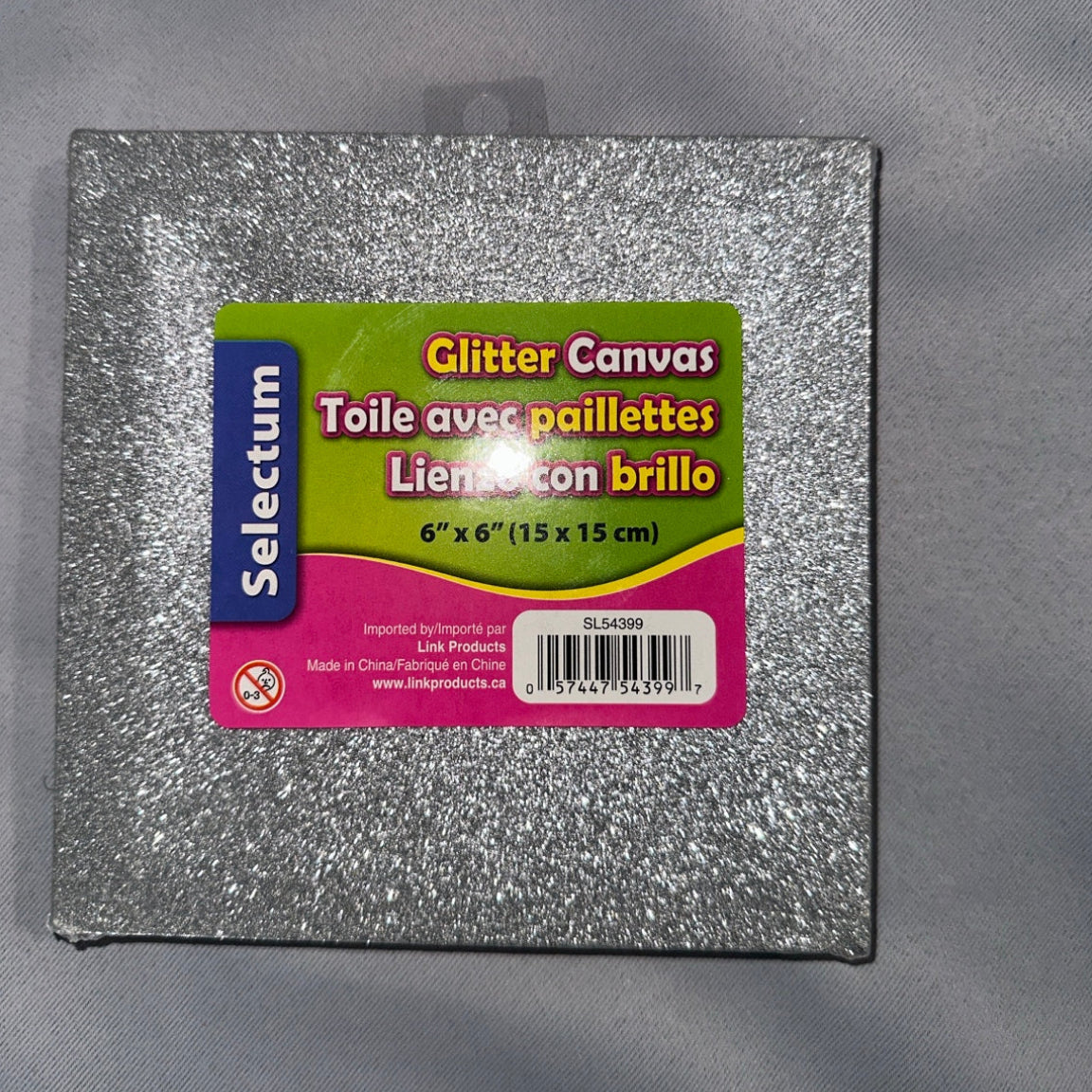 Silver glitter canvas 6 x 6 inches