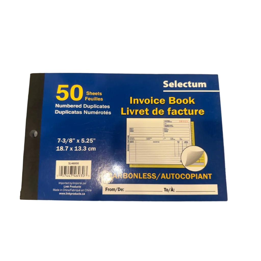 Selectum 50-sheet carbonless invoice book front