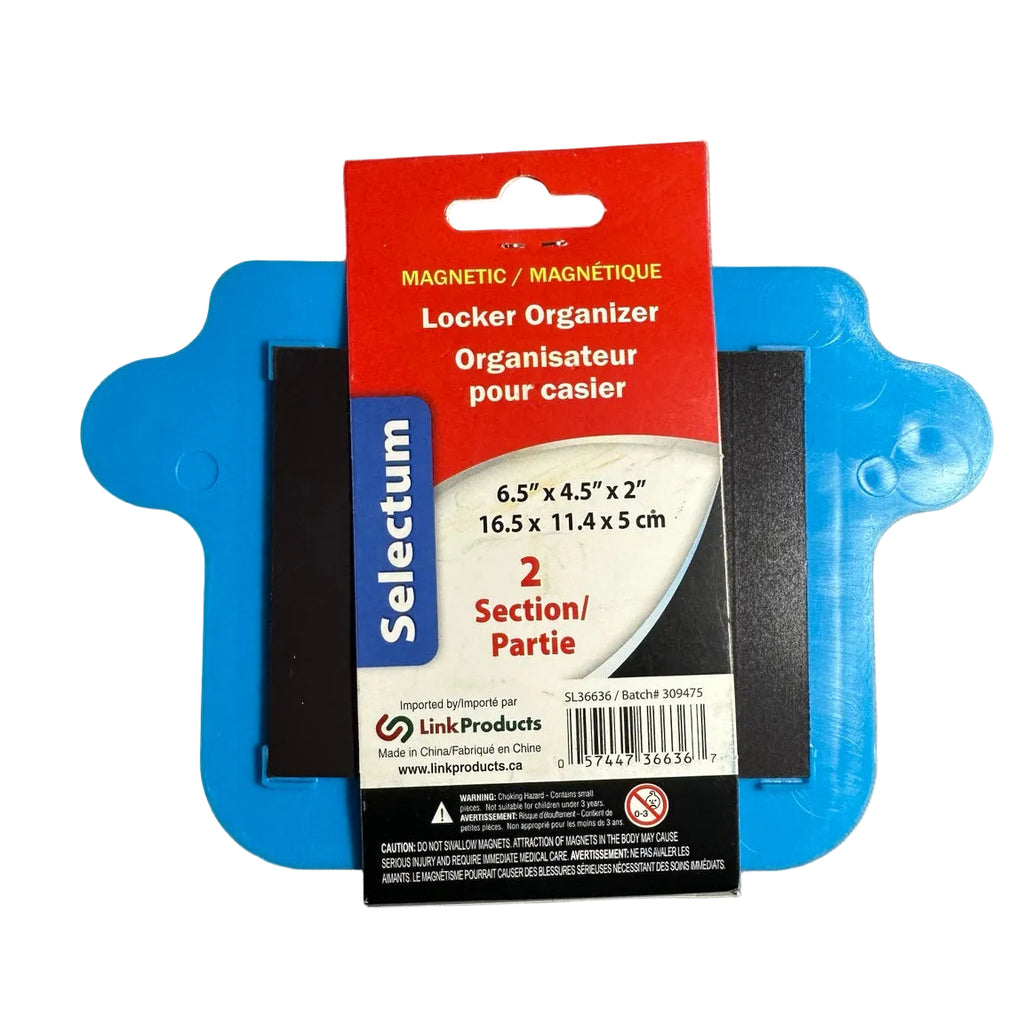 Selectum magnetic locker organizer blue back packaging with barcode