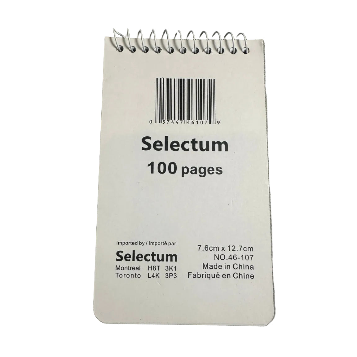 Selectum 3 x 5 inch 100-page ruled memo book back with barcode