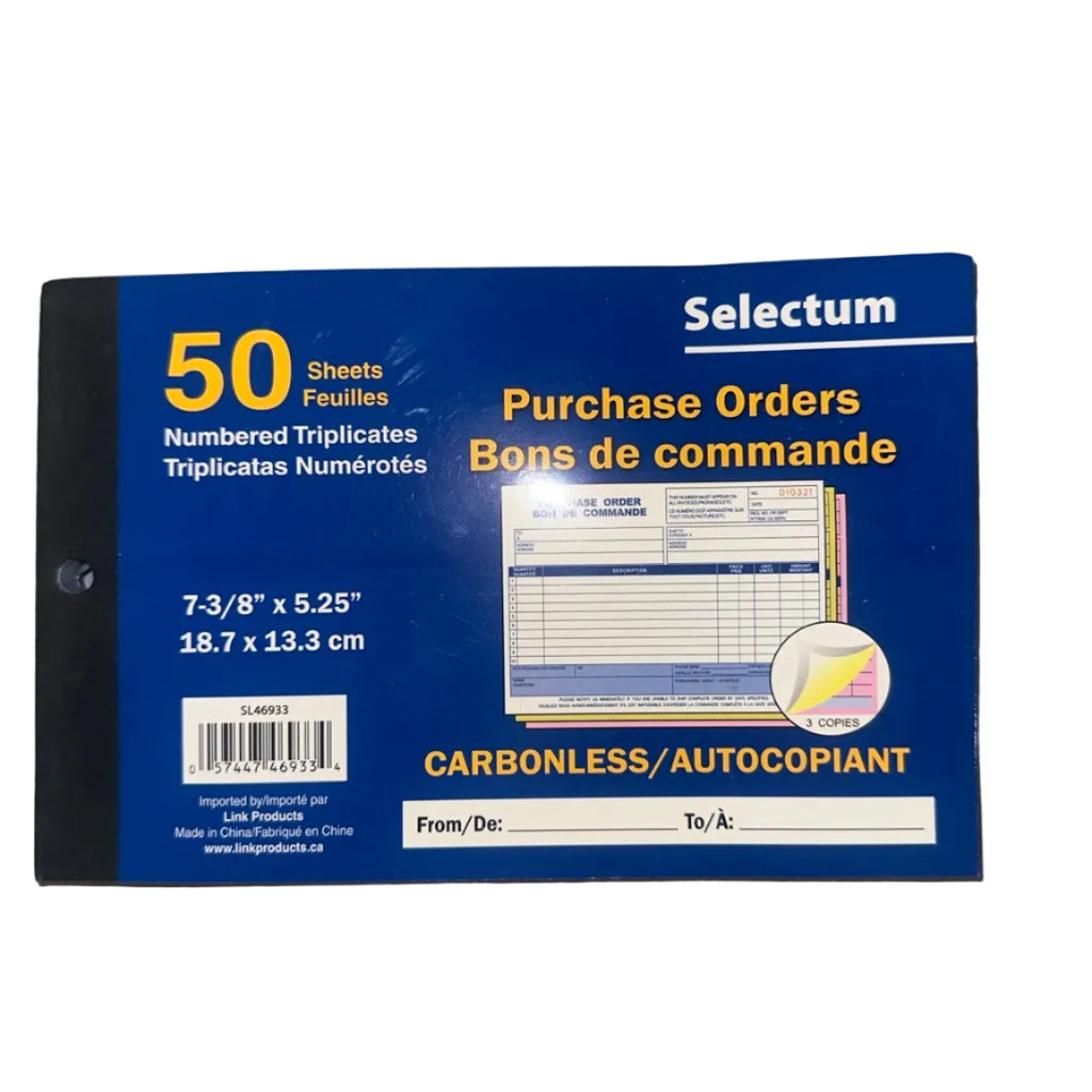 Selectum Purchase Order Book 50 numbered triplicates front
