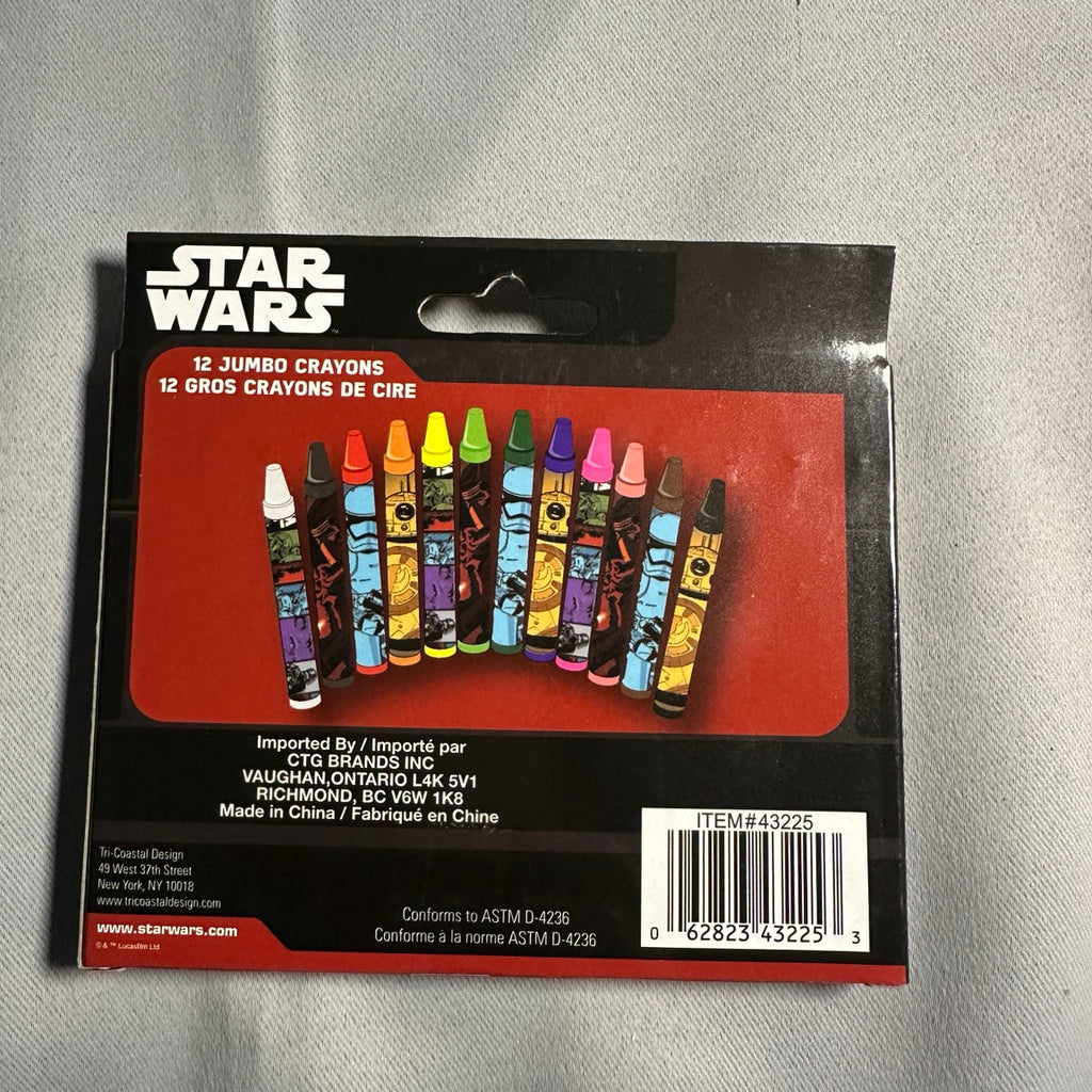 Star Wars 12 Jumbo Crayons back packaging with UPC