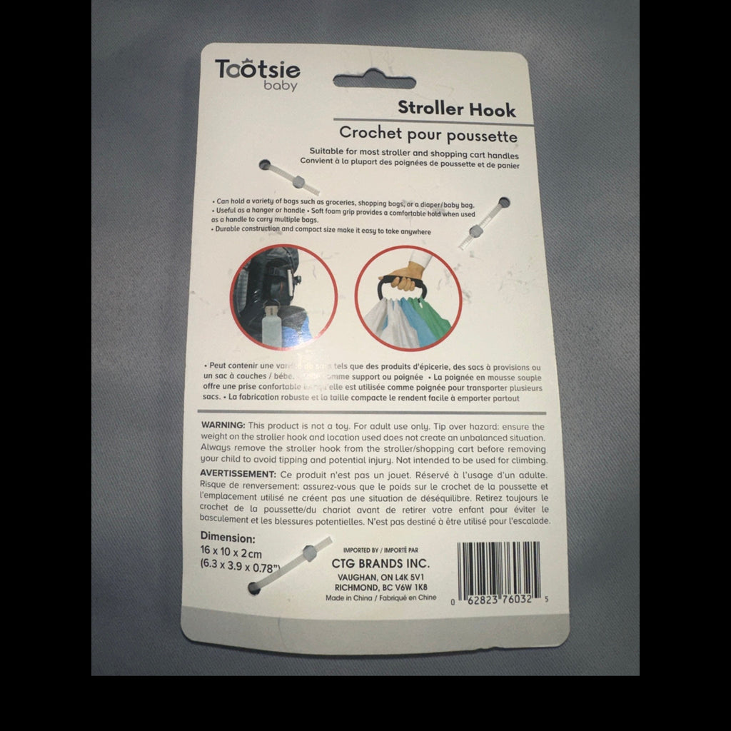 Tootsie Baby stroller hook package back with barcode
