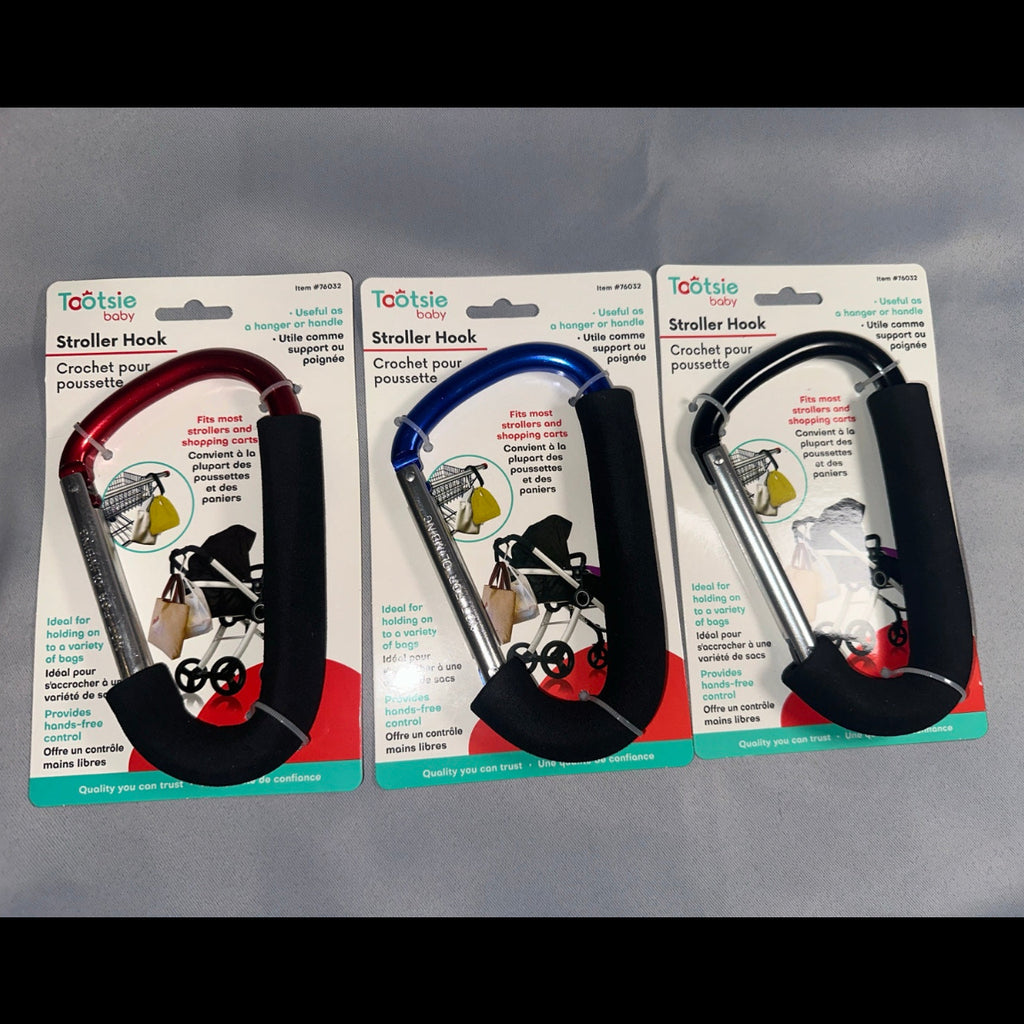 Tootsie Baby stroller hooks in red blue and black