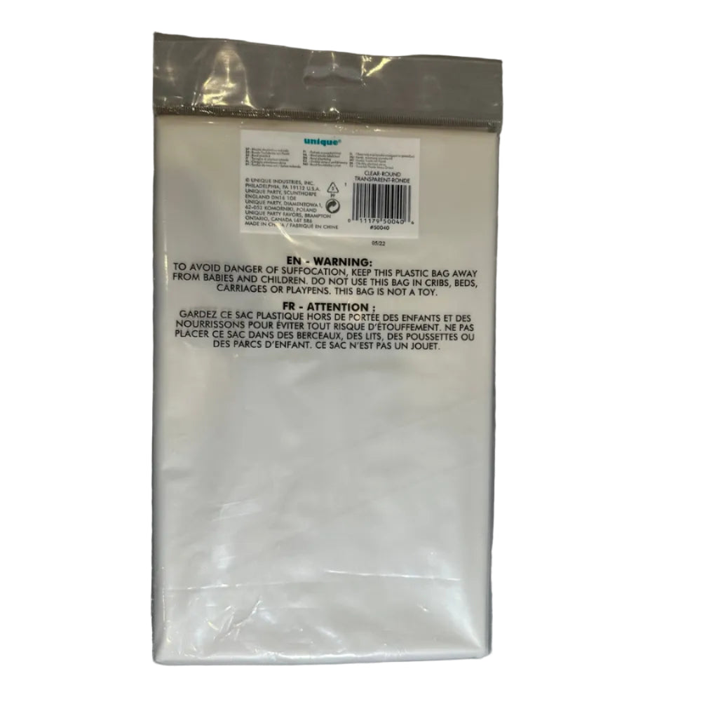 Unique Party clear round plastic table cover back package with barcode