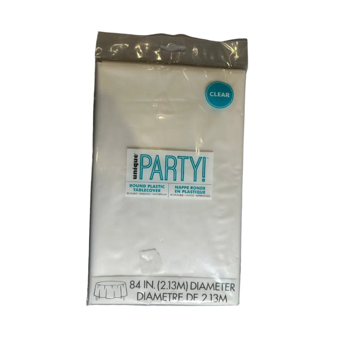 Unique Party clear round plastic table cover 84 inch front package