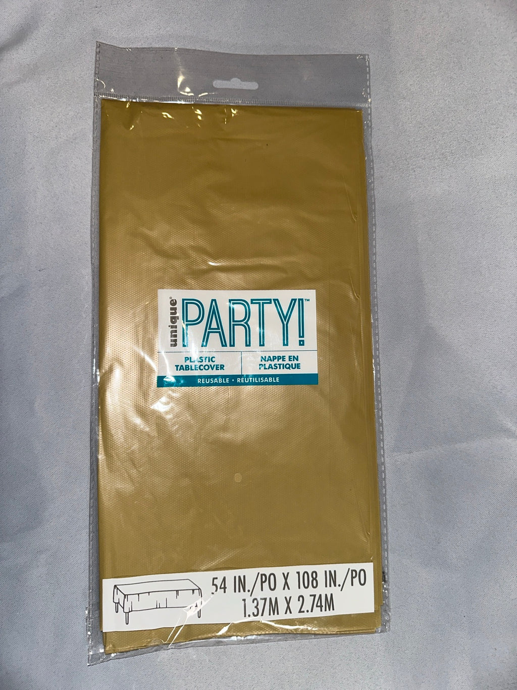 Unique gold rectangular plastic table cover front