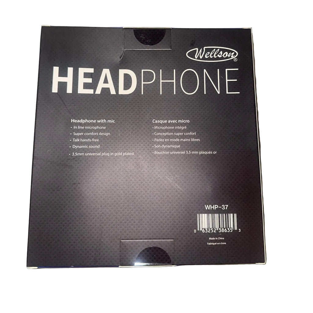 Wellson WHP-37 wired headphones back with UPC