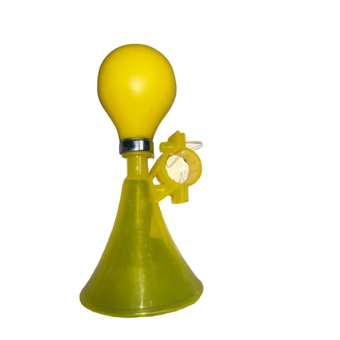 Link Products yellow 6 inch bicycle horn tag and barcode